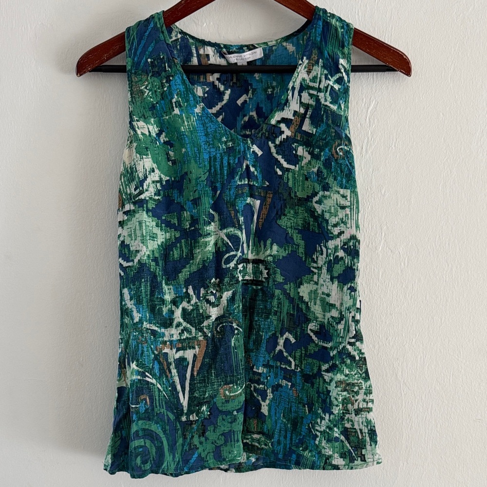 Adrienne Vittadini Silk Top Shell Womens Small Abstract Tank Sleeveless Blouse